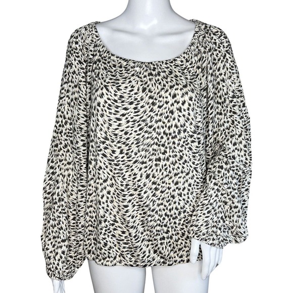 Anthropologie Tops - Anthropologie Shirt Women Large Cream White Black Leopard Print Casual Versatile